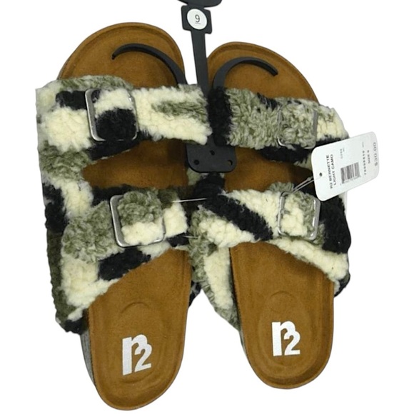 NWT R2 Bernette Camo Faux Fur Sherpa Slides Size 9 Cozy Birkenstock Style - Picture 2 of 10